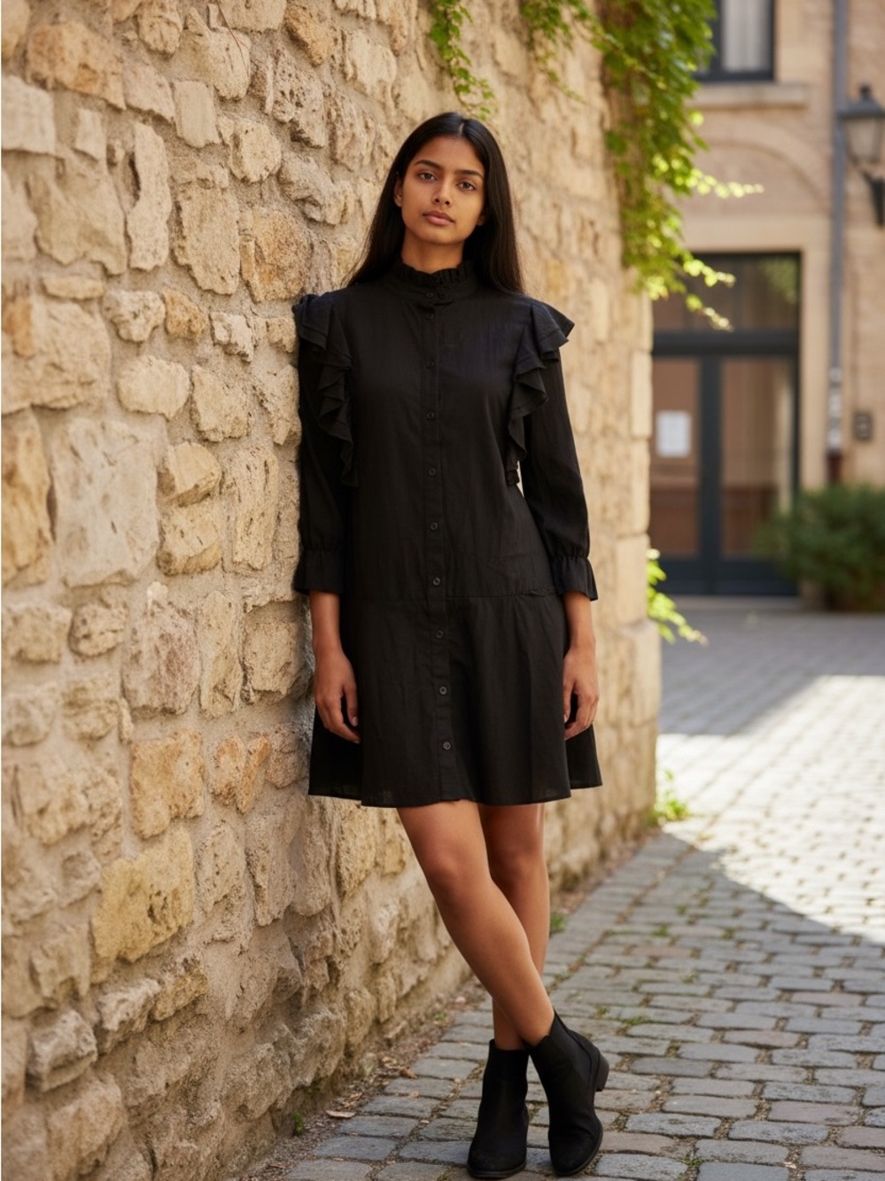 Rachel Comey Black Mock Neck Button-Front Mini Dress Size 6
